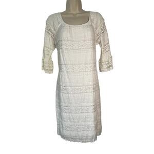 For‎ the Bridal Shower? White Lace Short Dress, Flared sleeves, Stretchy! Sz 8